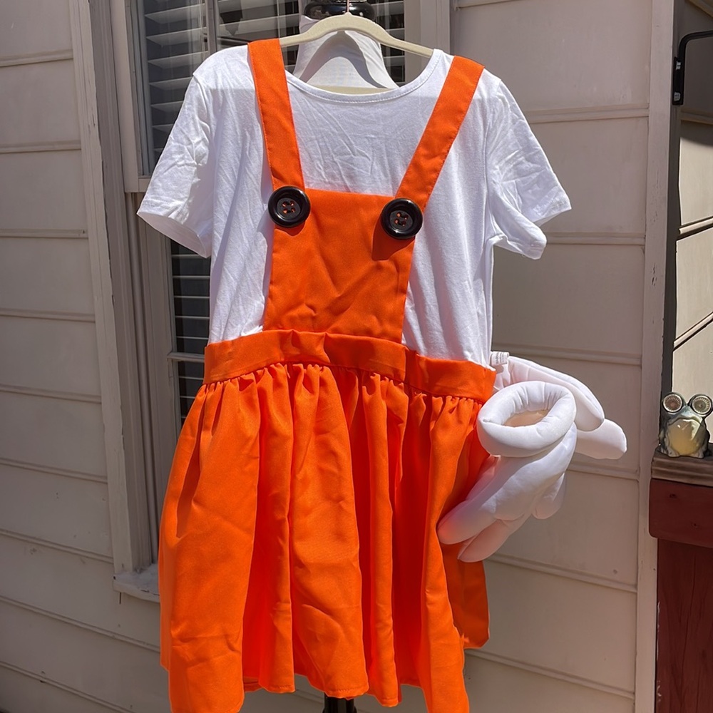 NWOT- Women's Costume- Orange Suspender Dress w/ Oversized Gloves Size M